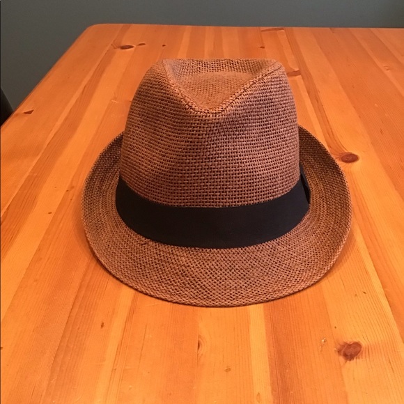 BROWN STRAW FEDORA WITH BLACK BAND SZ S/M - Picture 2 of 8